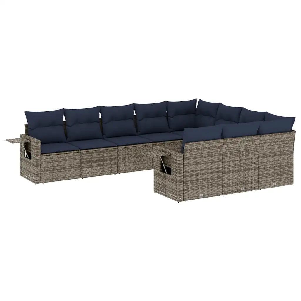 Set Divani da Giardino 10 pz con Cuscini Grigio in Polyrattan 3220690