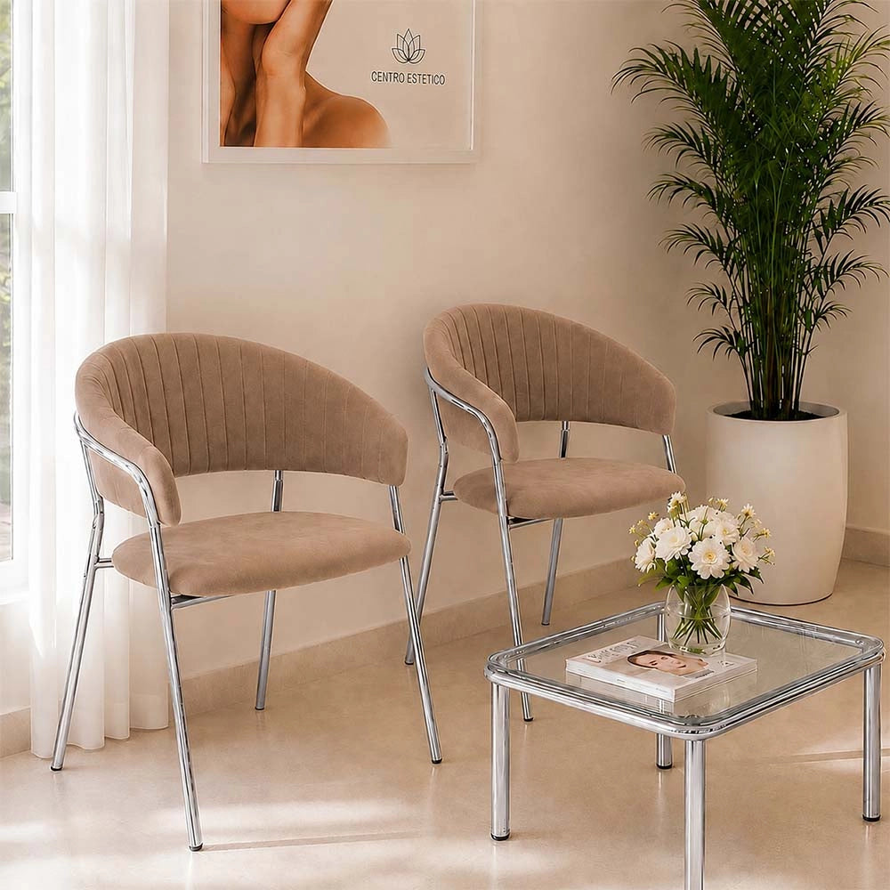 Set da 2 sedie Aurelia in velluto grigio tortora con gambe in ferro cromato