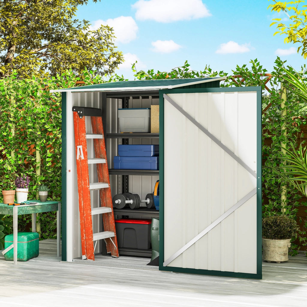 Casetta Box da Giardino Porta Attrezzi 100x104x160 cm con Porta a Battente in Acciaio Galvanizzato Verde