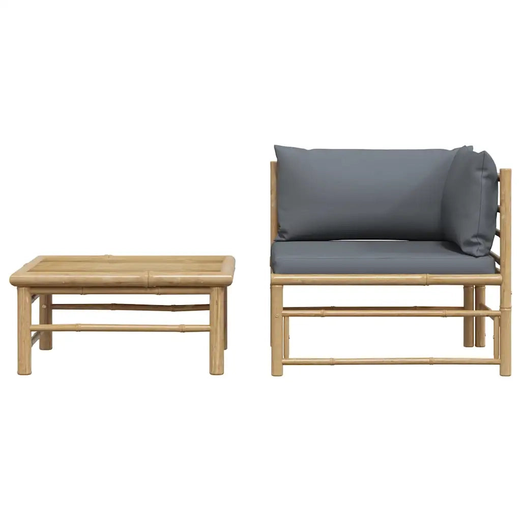 Set Divani da Giardino 2 pz con Cuscini Grigio Scuro in Bambù