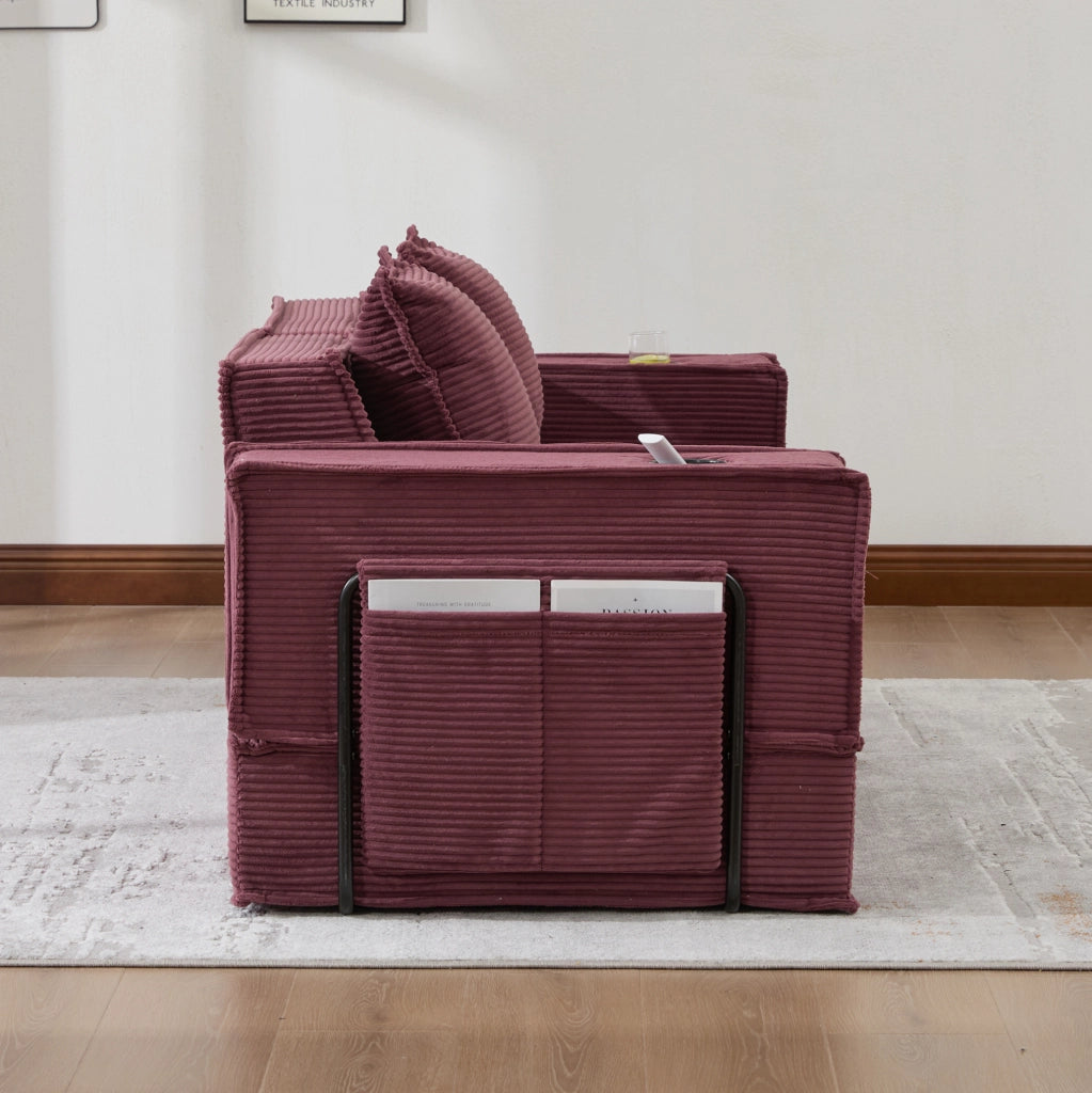 Divano letto 2 posti 162 x 78 x 66 cm bordeaux in velluto a coste con contenitore