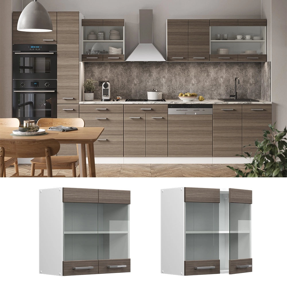 Mobile da cucina in vetro R-Line Grigio nobile/Bianco 60 cm Vicco