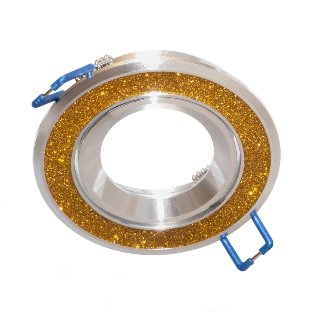 Faretto incasso 7cm moderno tondo brillantini oro luce LED RGB GU10 cromoterapia LUCE RGBW + 3000K