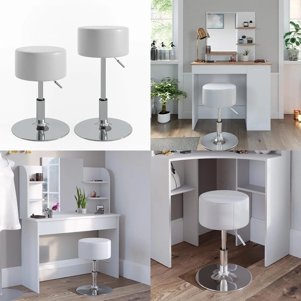 Sgabello Design, Bianco, 33.5 x 67 cm per tavolo da toeletta, regolabile in altezza con rivestimento in similpelle resistente