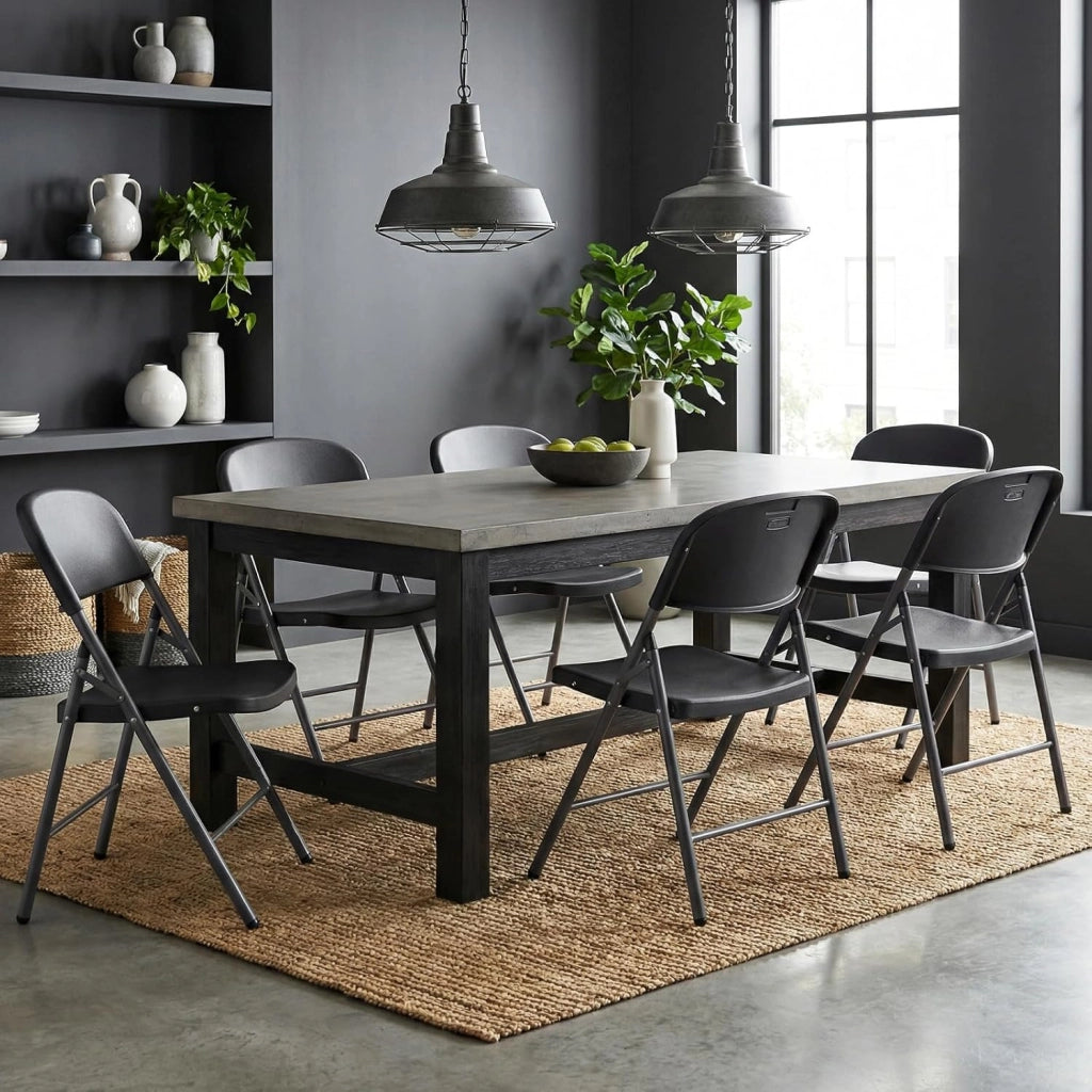 Set di 6 Sedie Pieghevoli per Interni, Sedie Sala da Pranzo Salvaspazio con Struttura in Metallo, Seduta Curva e Poggiapiedi, Portata 150 kg, per Cucina e Ufficio