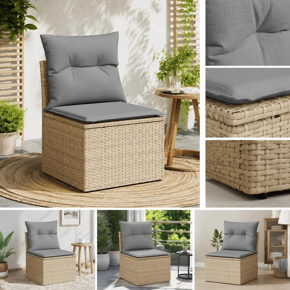 Garden Chair Without Armrests With Cushion Beige Poly Rattan