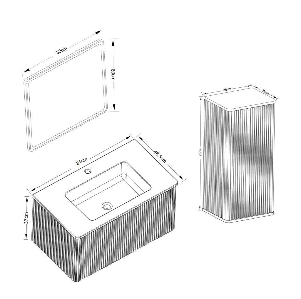 Set mobili bagno sospesi rovere MDF con lavabo; specchio LED e colonna