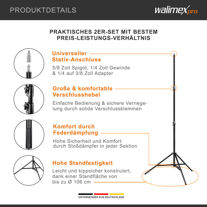 Set 2 Softbox rettangolari 40 x 60 cm con LED 35 W 2 Treppiedi per luci FT-8051 fino a 260 cm, luce diurna 5000 K per studio foto set fotografico