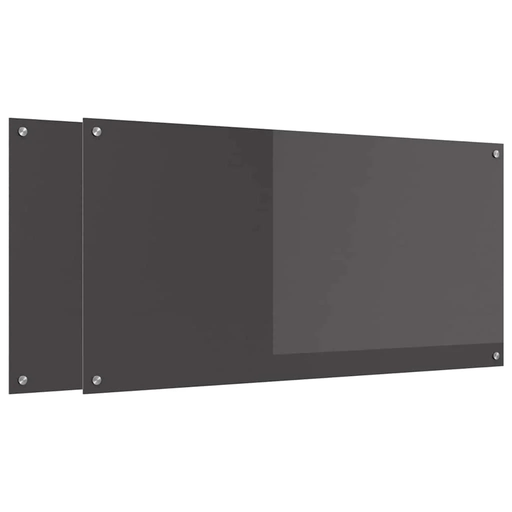 Set di 2 paraschizzi moderni per cucina 120 x 60 cm resistenti al calore con 4 fori preforati in vetro temperato grigio scuro 02_0056276