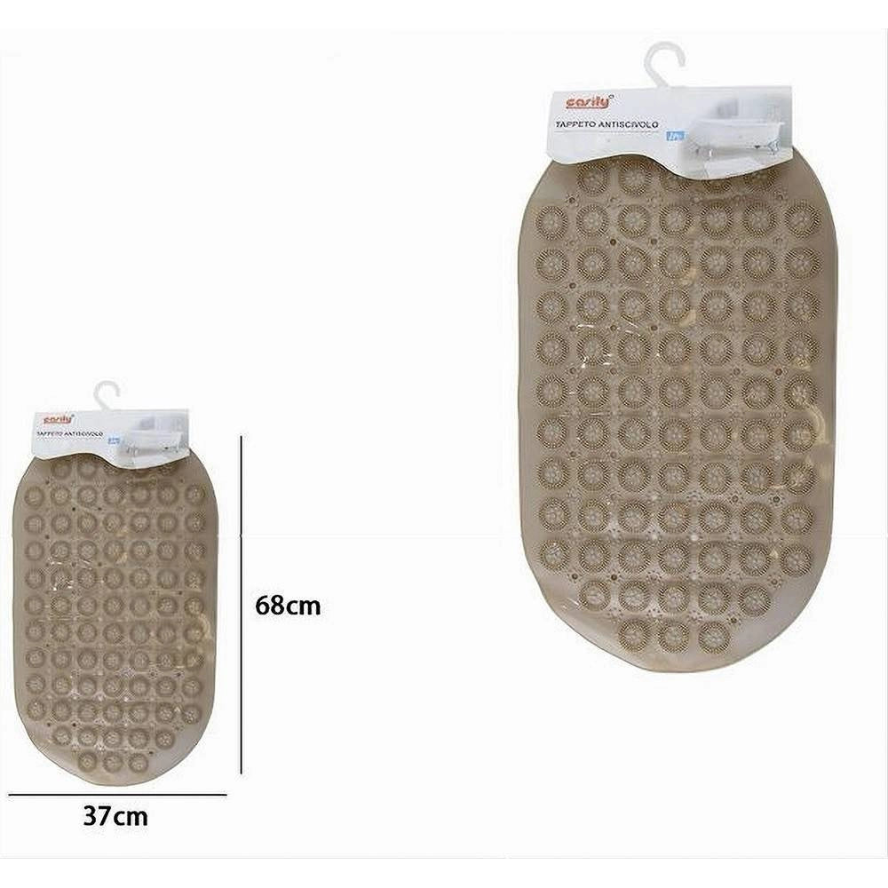 Trade Shop - Tappeto Tappetino Pvc Antiscivolo Ovale Vasca Bagno Doccia Beige 68 X 37cm 87229 -