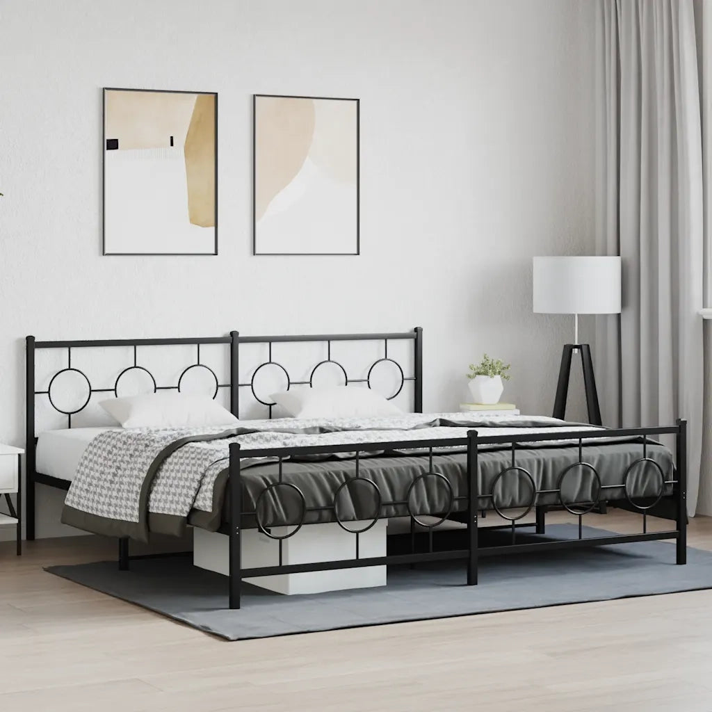 Letto matrimoniale | Letto per adulti | Giroletto con Testiera e Pediera Metallo Nero 200x200 cm
