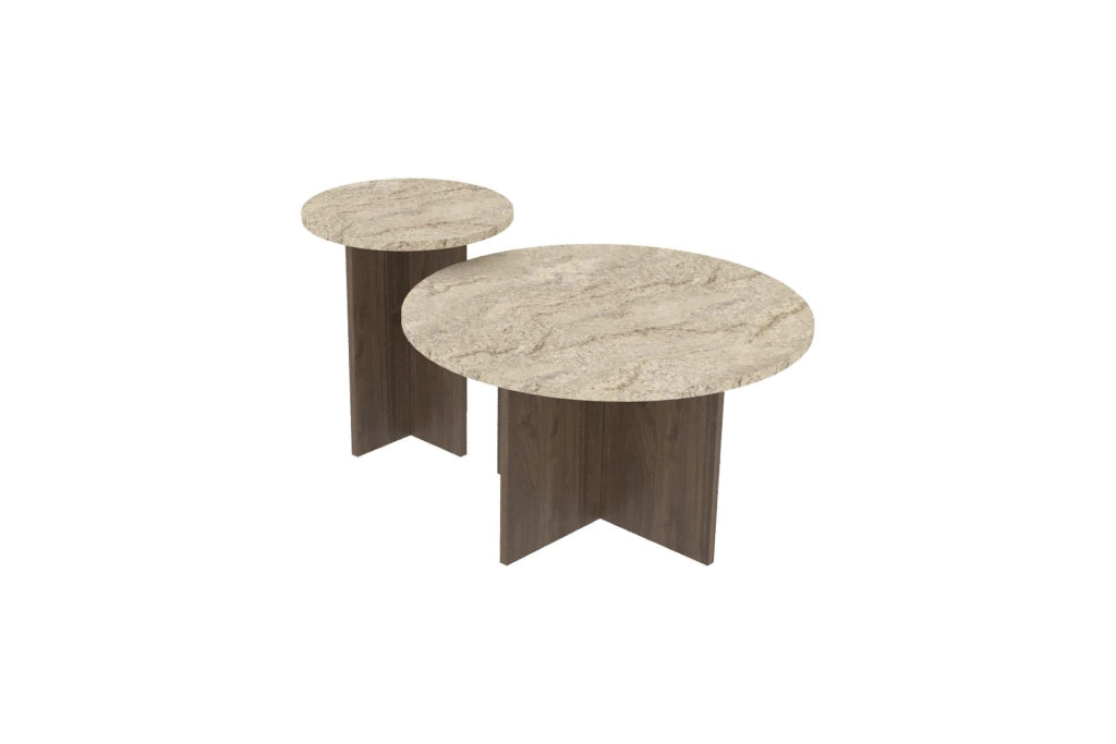 Set di tavolini in legno "Private" 70 x 70 x 40 cm - Travertino