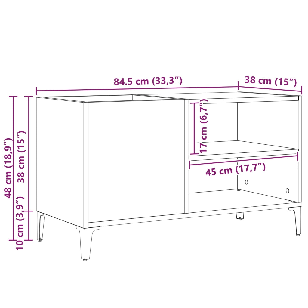 Cabinet per dischi  Nero Rovere 84,5x38x48 cm Legno ingegnerizzato