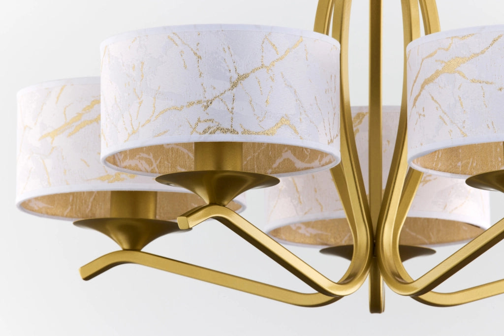 Lampadario Jupiter Kaszmir 5 luci oro con paralumi bianchi