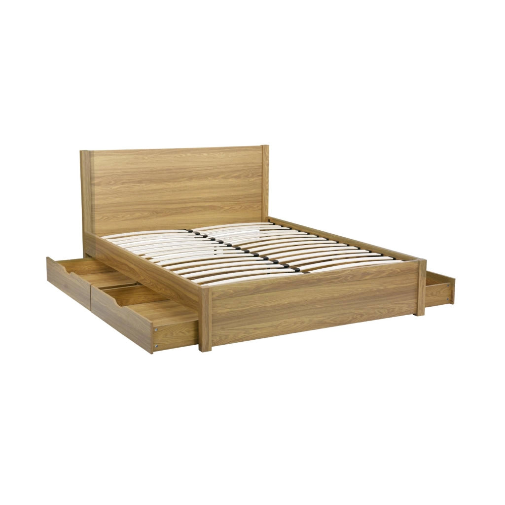 Letto con rete a doghe e testiera 160x200cm + 4 cassetti, marrone