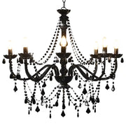 Lampadario in stile antico con perline 80 x 75 cm con 8 lampadine E14 metallo nero 02_0046411