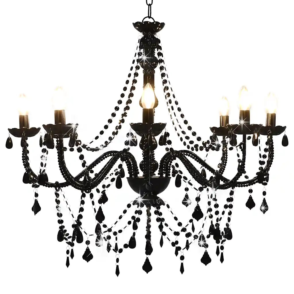 Lampadario in stile antico con perline 80 x 75 cm con 8 lampadine E14 metallo nero 02_0046411
