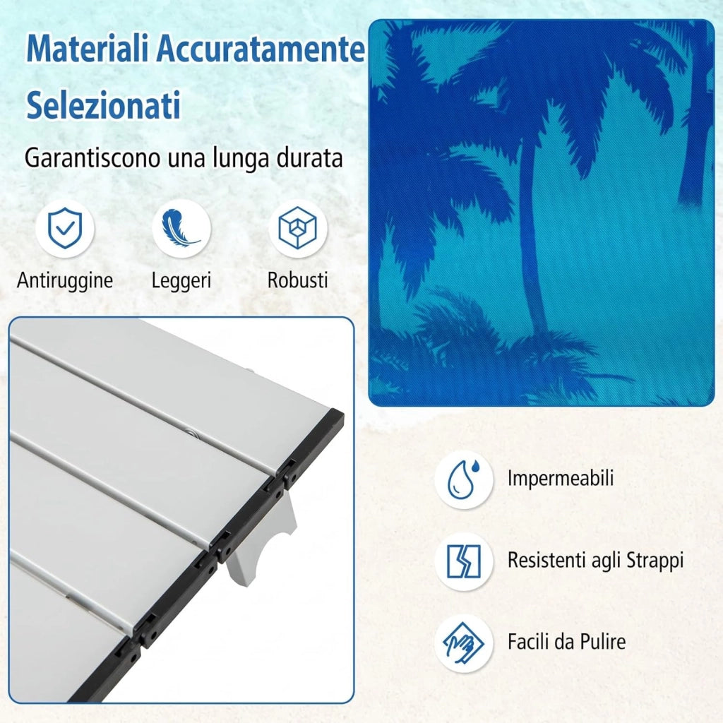 Set di 2 Sedie e Tavolino da Spiaggia Pieghevole, Schienale Regolabile a 5 Livelli, con Portatesta, Borsa Portaoggetti, Borsa Termica, per Campeggio Picnic Esterno (Albero, Modello 2)