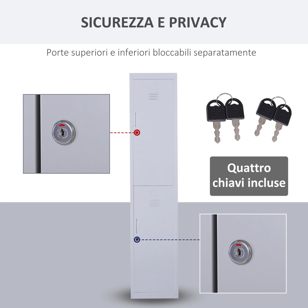 EasyComfort Armadietto 4 Ripiani 2 Porte Chiusura di Sicurezza Ufficio Garage Officina Acciaio Laminato a Freddo 38x46x180cm Grigio