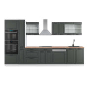 Mobile da cucina R-Line Antracite rustico/Bianco 350 cm con armadio alto, PL Rovere Vicco