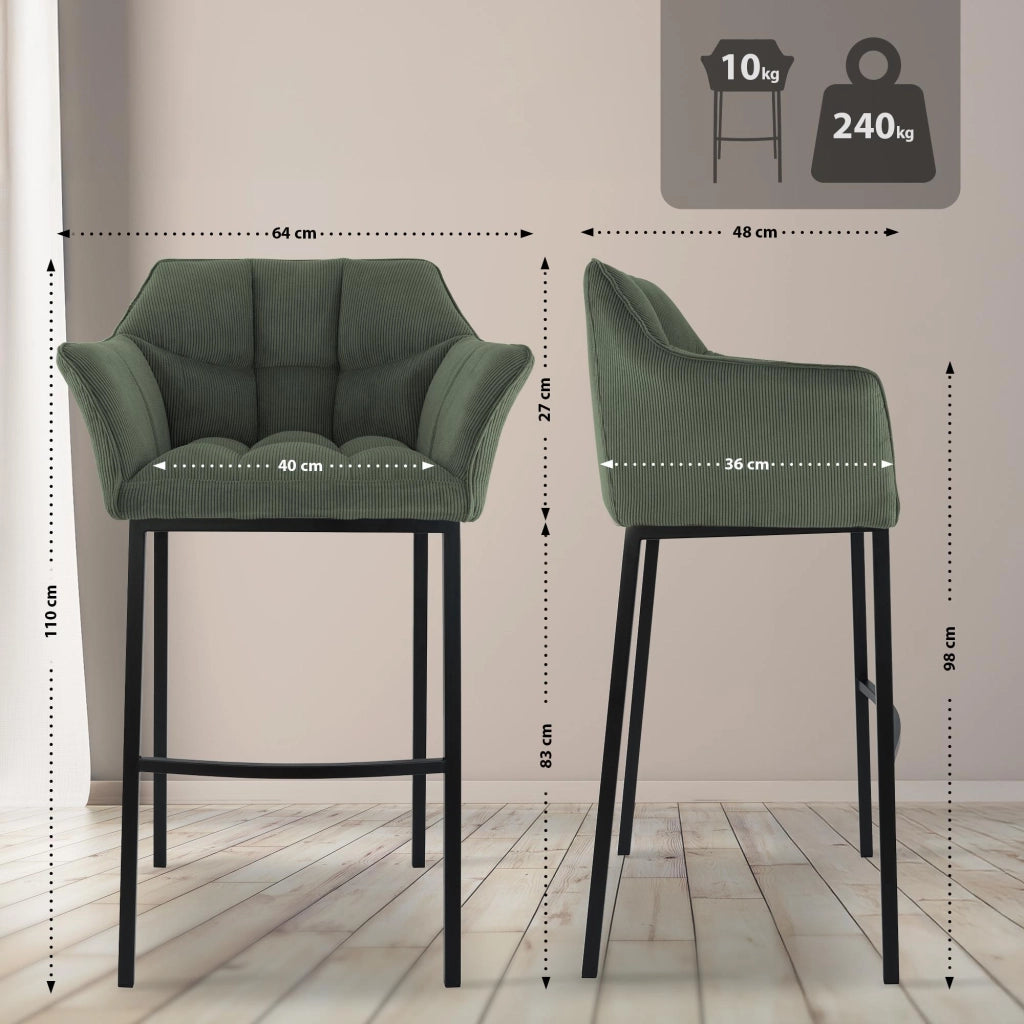 Sgabello bar Damaso B Cord con telaio a 4 piedi 3