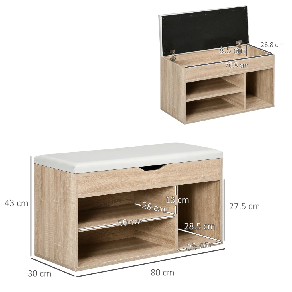 Scarpiera Salvaspazio Imbottita con Spazio a Scomparsa 80x30x45 cm in Legno e Pelle PU Colore Legno
