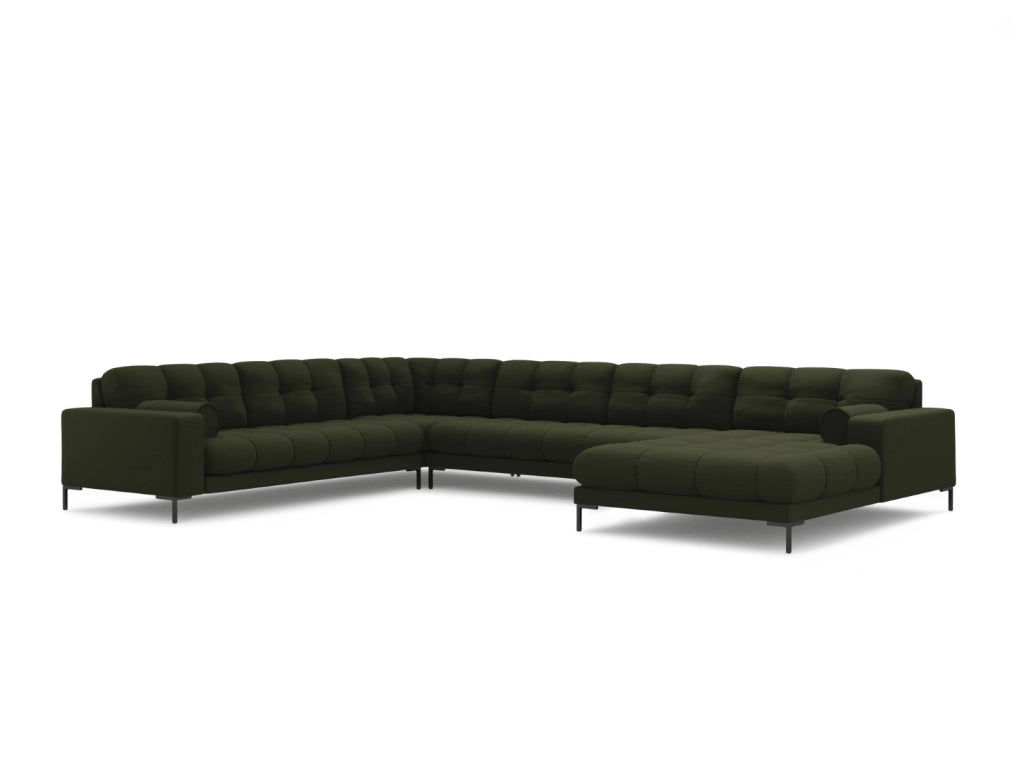 Cosmopolitan Design - Divano panoramico sinistro "Bali" 7 posti in tessuto strutturato verde 
