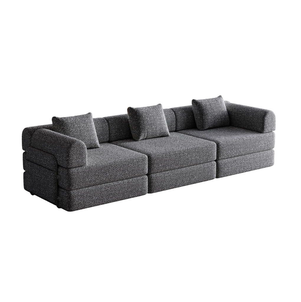 Divano letto 2 in 1 in ciniglia grigio con vano bracciolo