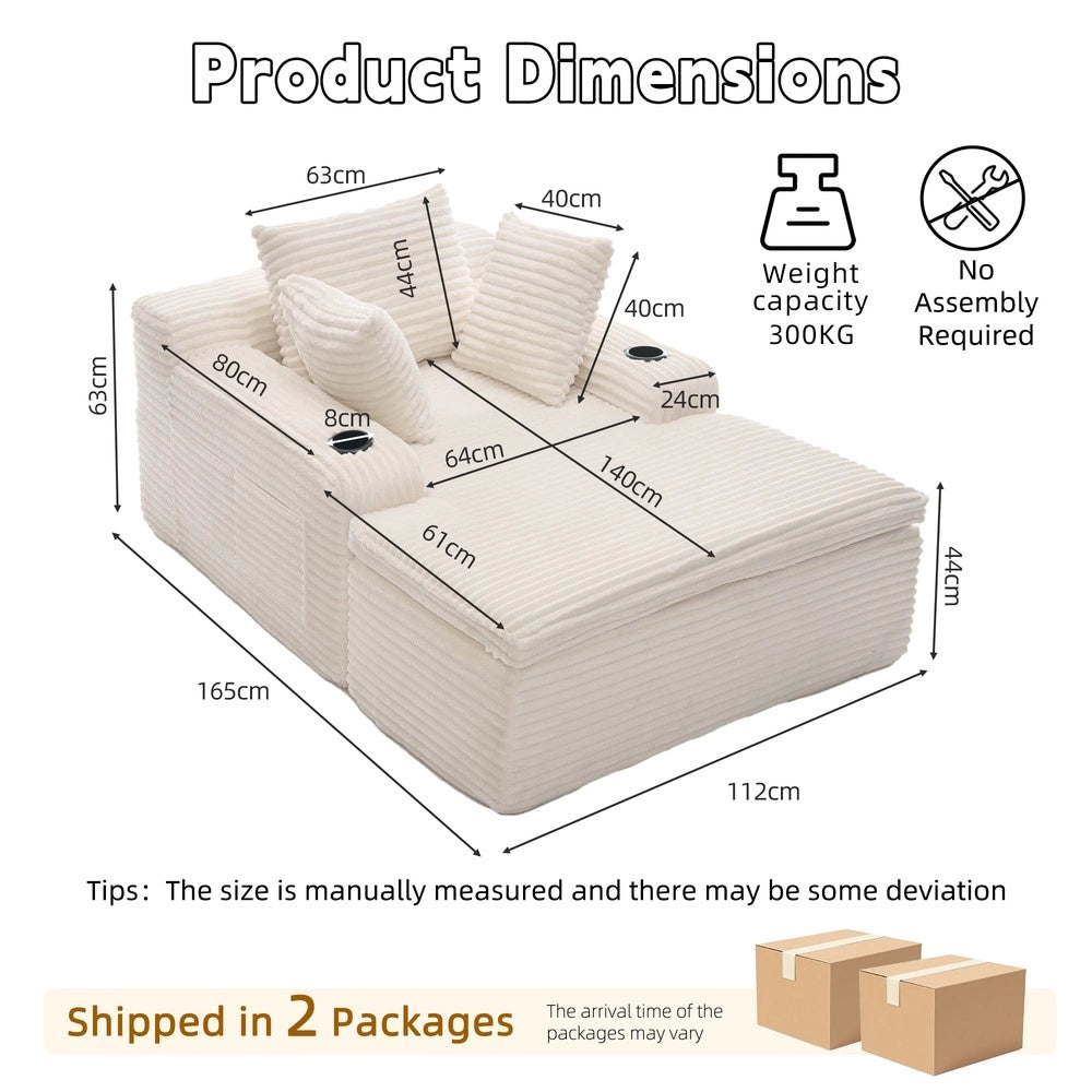 Divano Letto con Chaise Longue ¨C MINIMAL ¨C Beige, 3 Cuscini, Senza Assemblaggio