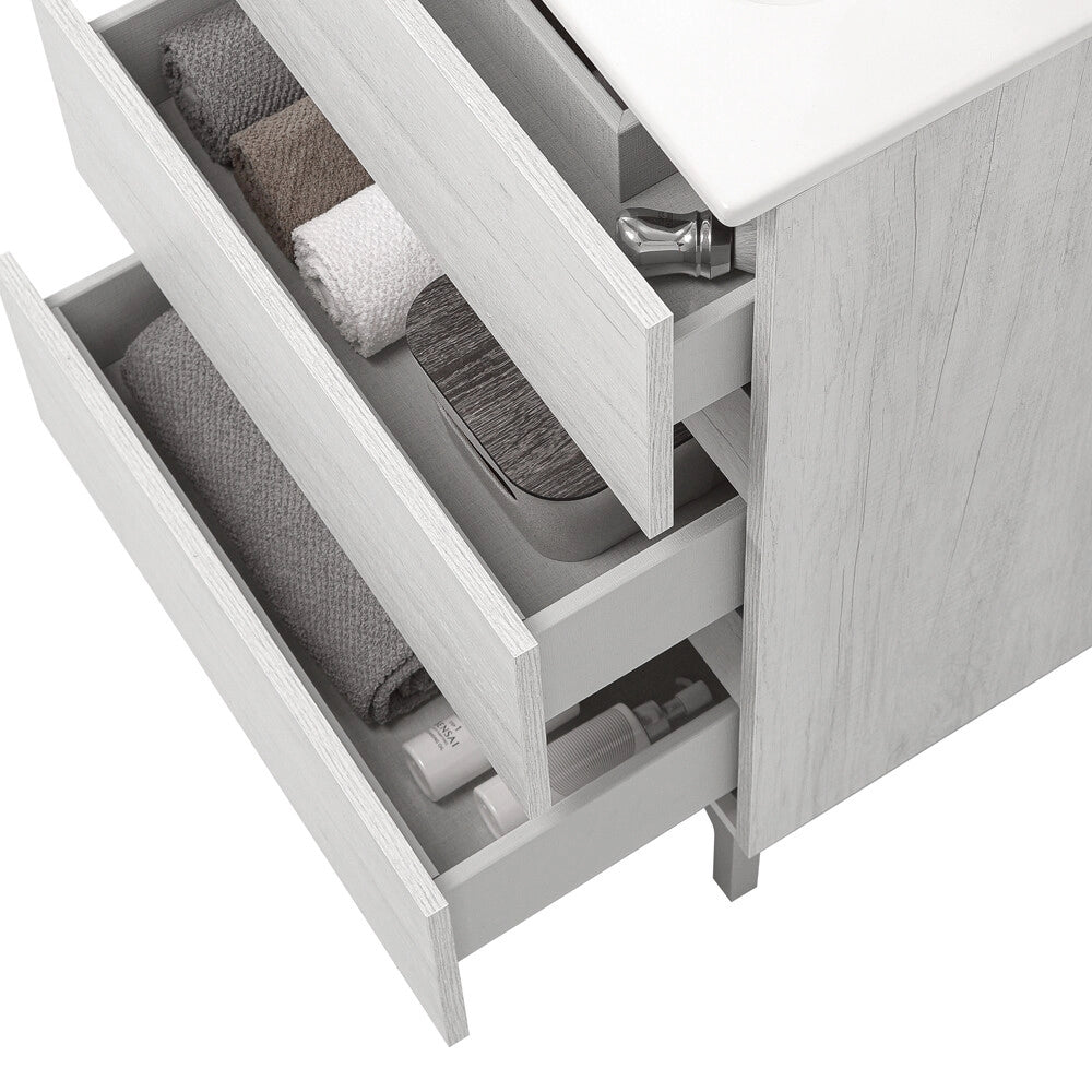 Mobile bagno a terra 100 cm in quercia bianca con lavabo Leda