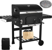 Barbecue Carbonella XXL con Coperchio, Griglia per Barbecue con Copertura Impermeabile, Ruote e Termometro, Altezza regolabile, Grande BBQ Smoke, per Campeggio, Giardino