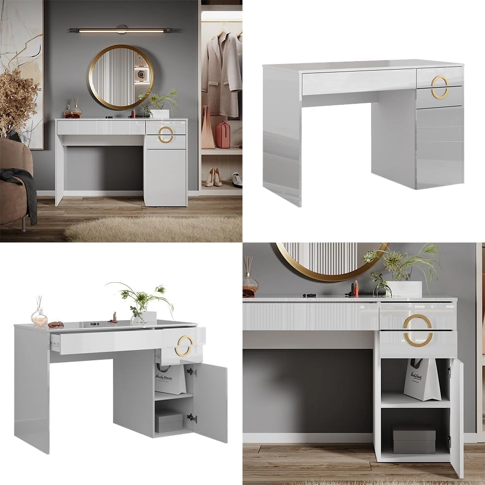 Vicco Tavolo da toeletta Adela, Bianco, 115 cm con 3 cassetti, Funziona anche come postazione di lavoro elegante