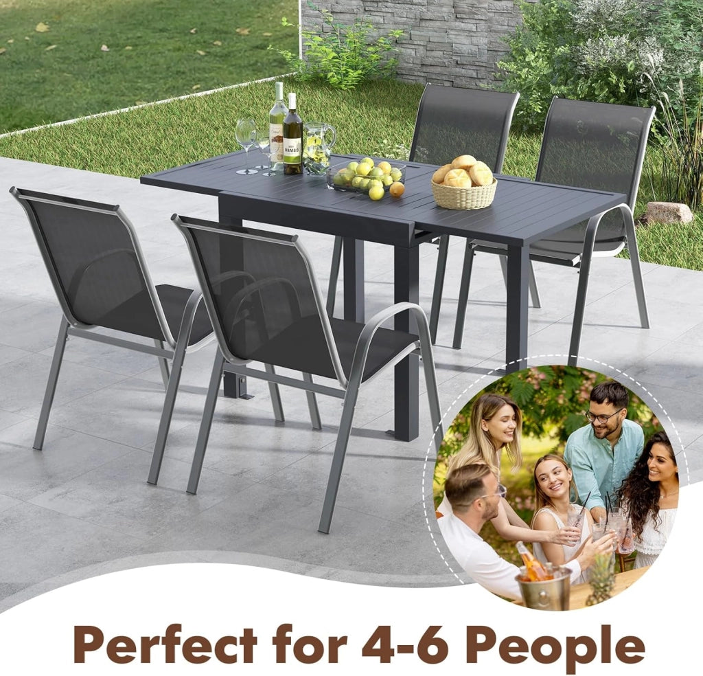 Tavolo da giardino esterno in alluminio per qualsiasi tempo, tavolo da pranzo allungabile 80-160 cm per 4-6 persone, tavolo da pranzo rettangolare regolabile per giardino, terrazza