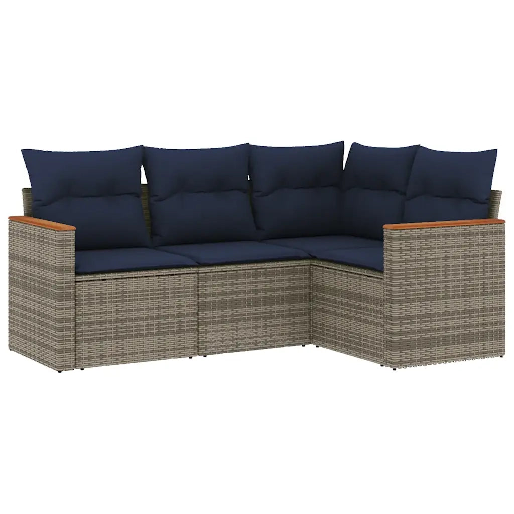 Set Divani da Giardino 4 pz con Cuscini Grigio in Polyrattan 3225935