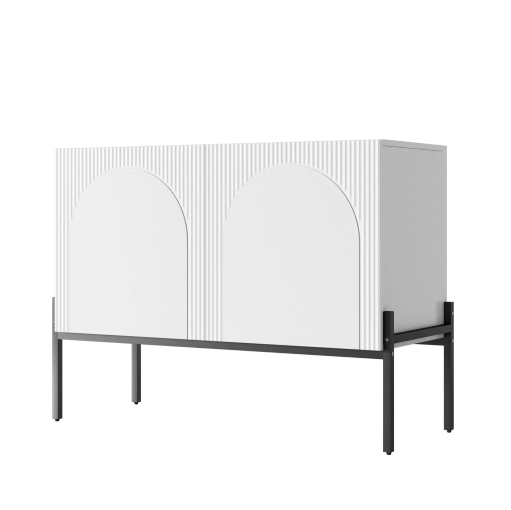 Sideboard a 2 ante con gambe in metallo; design ad arco; bianco; 100x40x75 cm