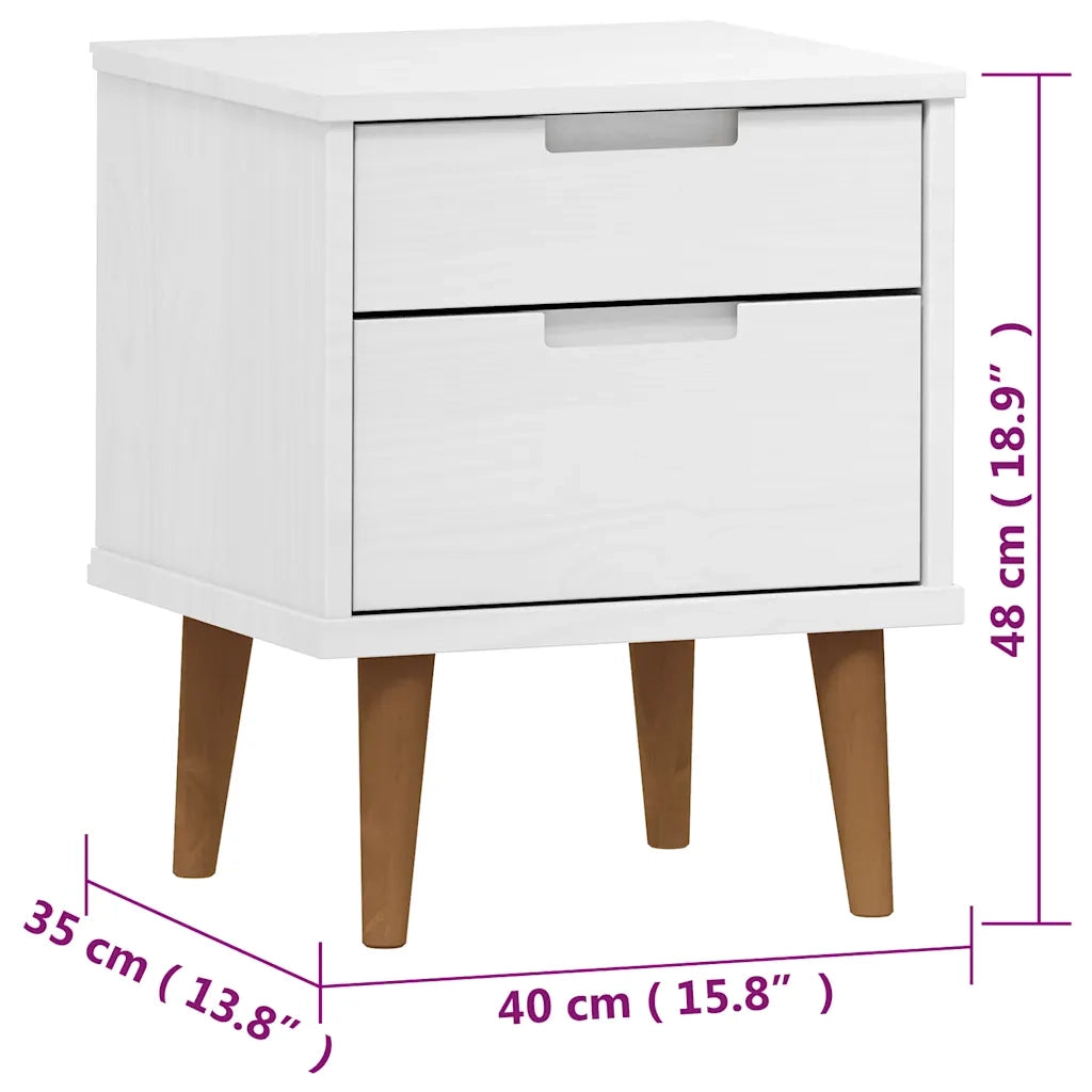 Comodino | Armadio da Notte | Mobiletto da notte MOLDE Bianco 40x35x48 cm in Legno Massello di Pino