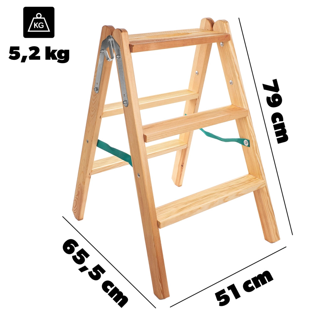 Scala a pioli in legno KADAX 2x3 con gradini larghi, ideale per imbianchini.