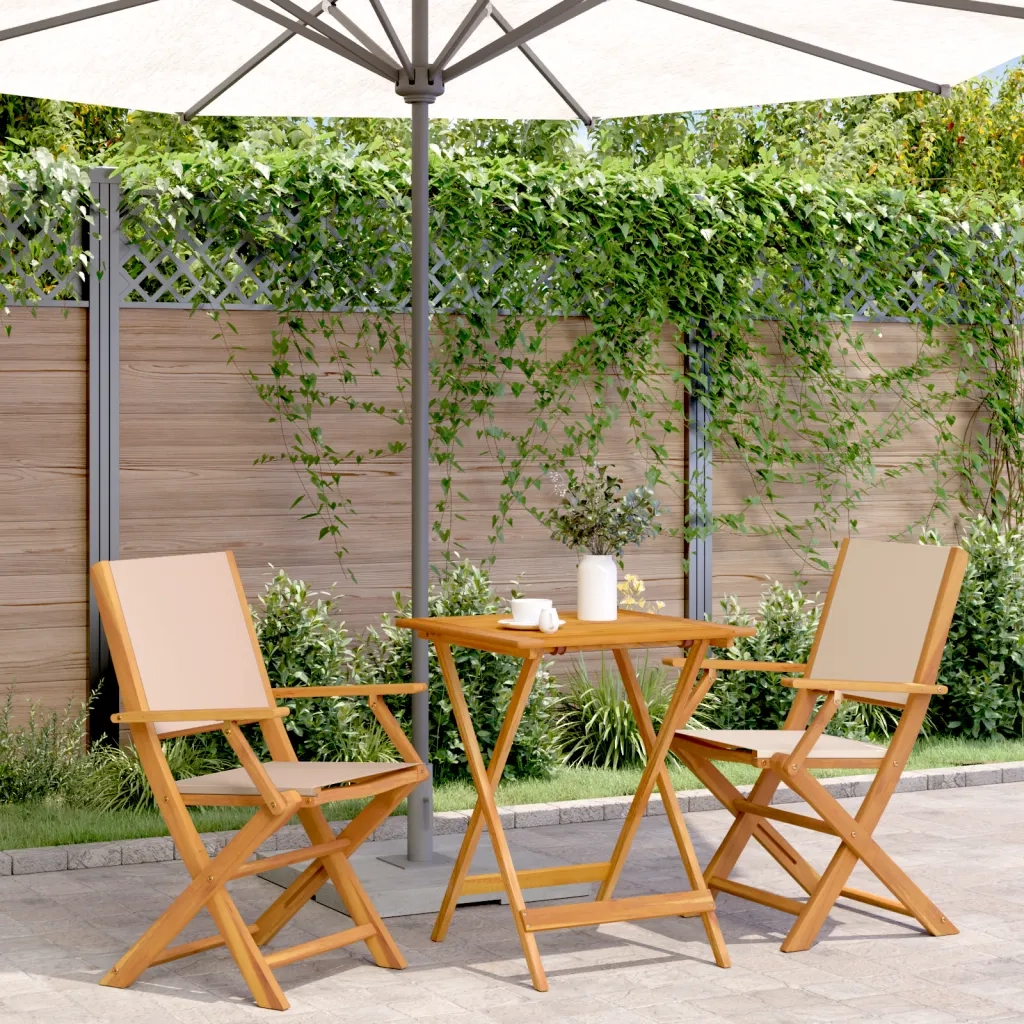 Set da Bistrot 3pz | Set Salotto da Giardino Beige in Tessuto e Legno Massello