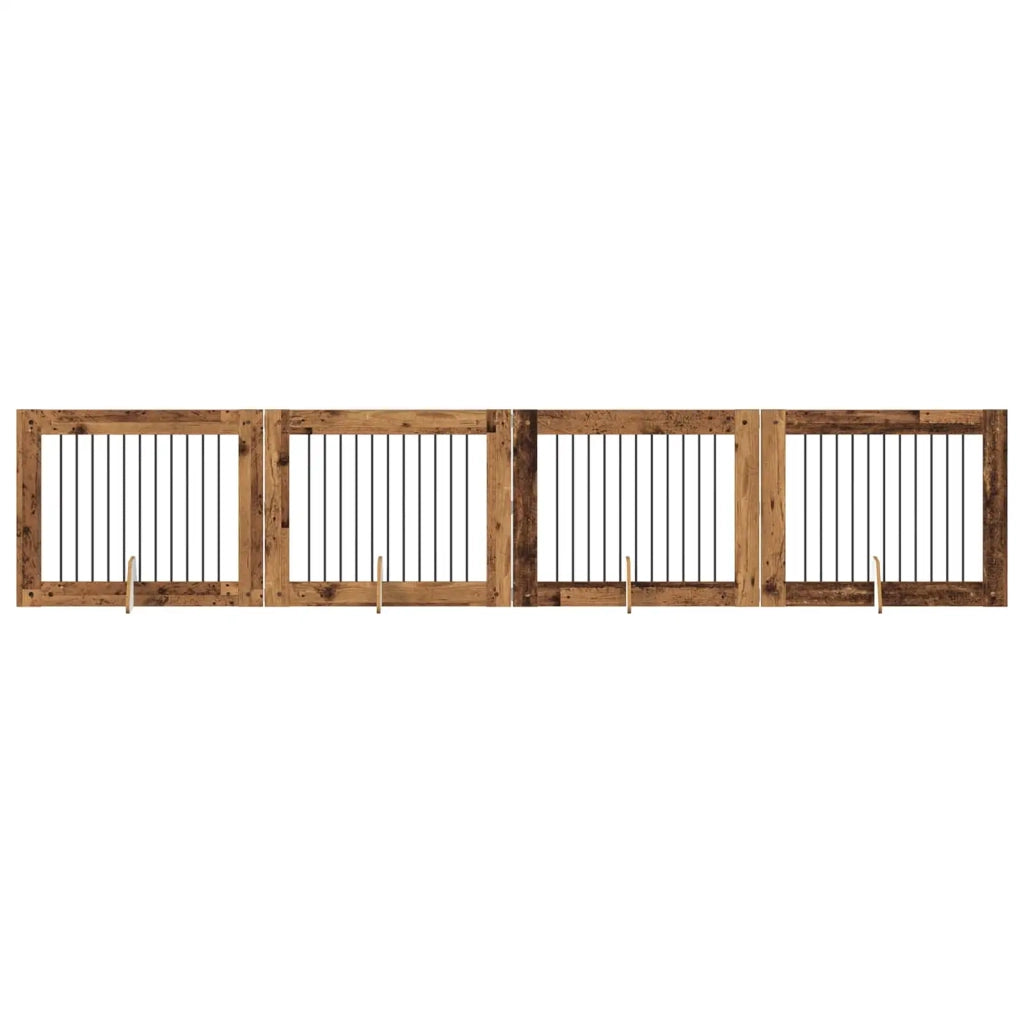 Cancello per cani con supporti 4 pcs Legno antico 100 x 80 cm 892065