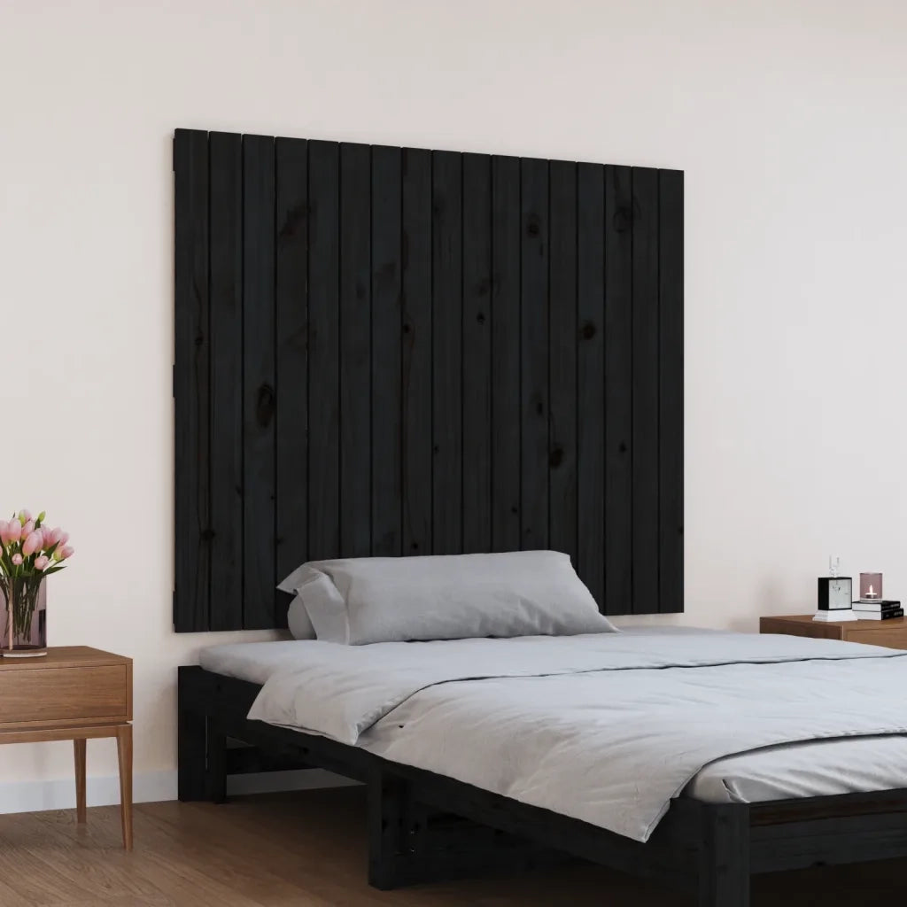 Testiera | Testata da Parete Nera 108x3x90 cm in Legno Massello di Pino