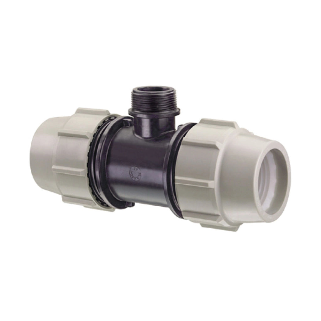 RACCORDO A T A COMPRESSIONE FILETTATO MASCHIO IN POLIPROPILENE SERIE 7840 BIANCO E NERO PLASSON - Ø32X1X32  PN16  - PSN