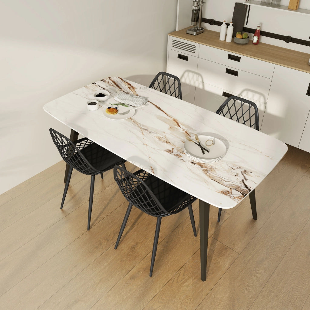 Set 4 Sedie da Pranzo Design Moderno con Schienale Traforato in Plastica Nero
