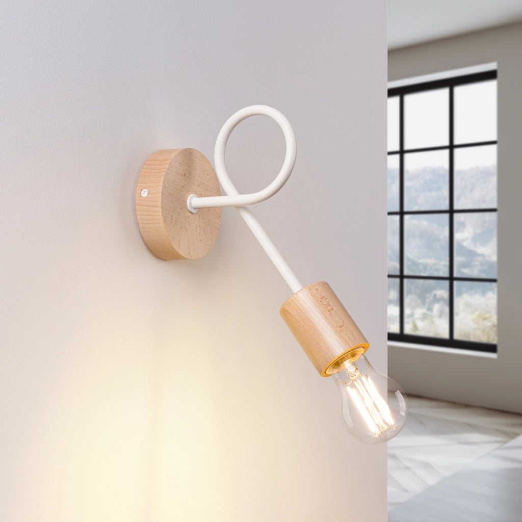 Applique loft BRAZZA bianco/legno chiaro E27 Pure Lume