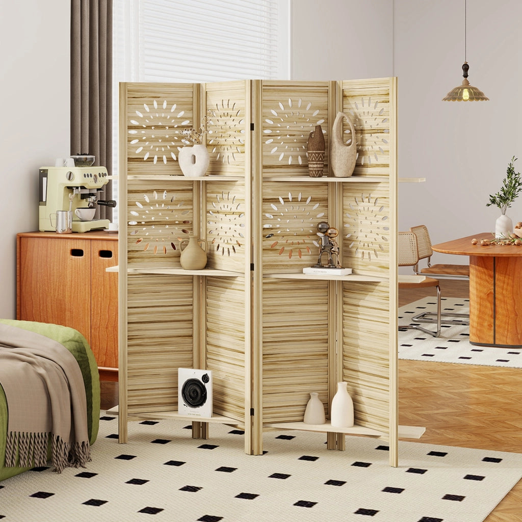 Libreria divisorio 4 pannelli con 3 ripiani ¨C zephmum ¨C legno di paulownia 160x170 cm