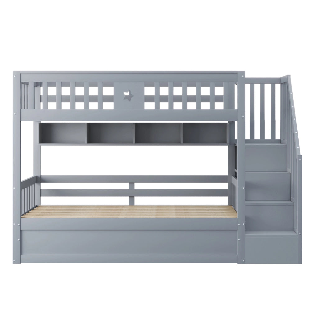 Letto a castello 90x200 cm grigio con vano idraulico e scala