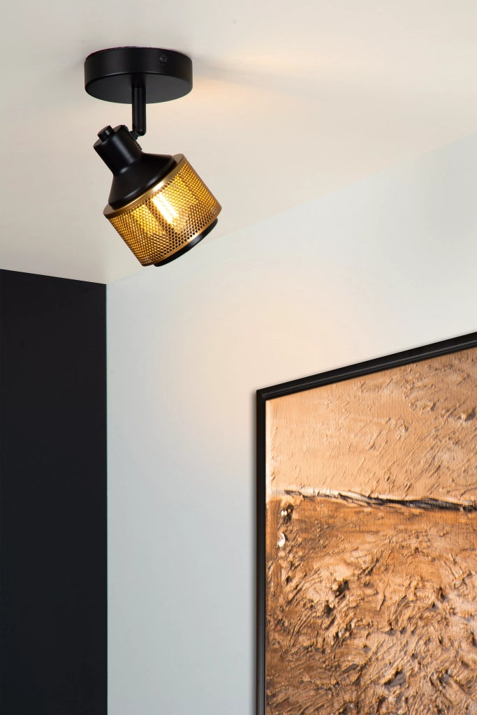 Plafoniera/Applique RAFA in metallo nero oro 1xE14 40W Lucide