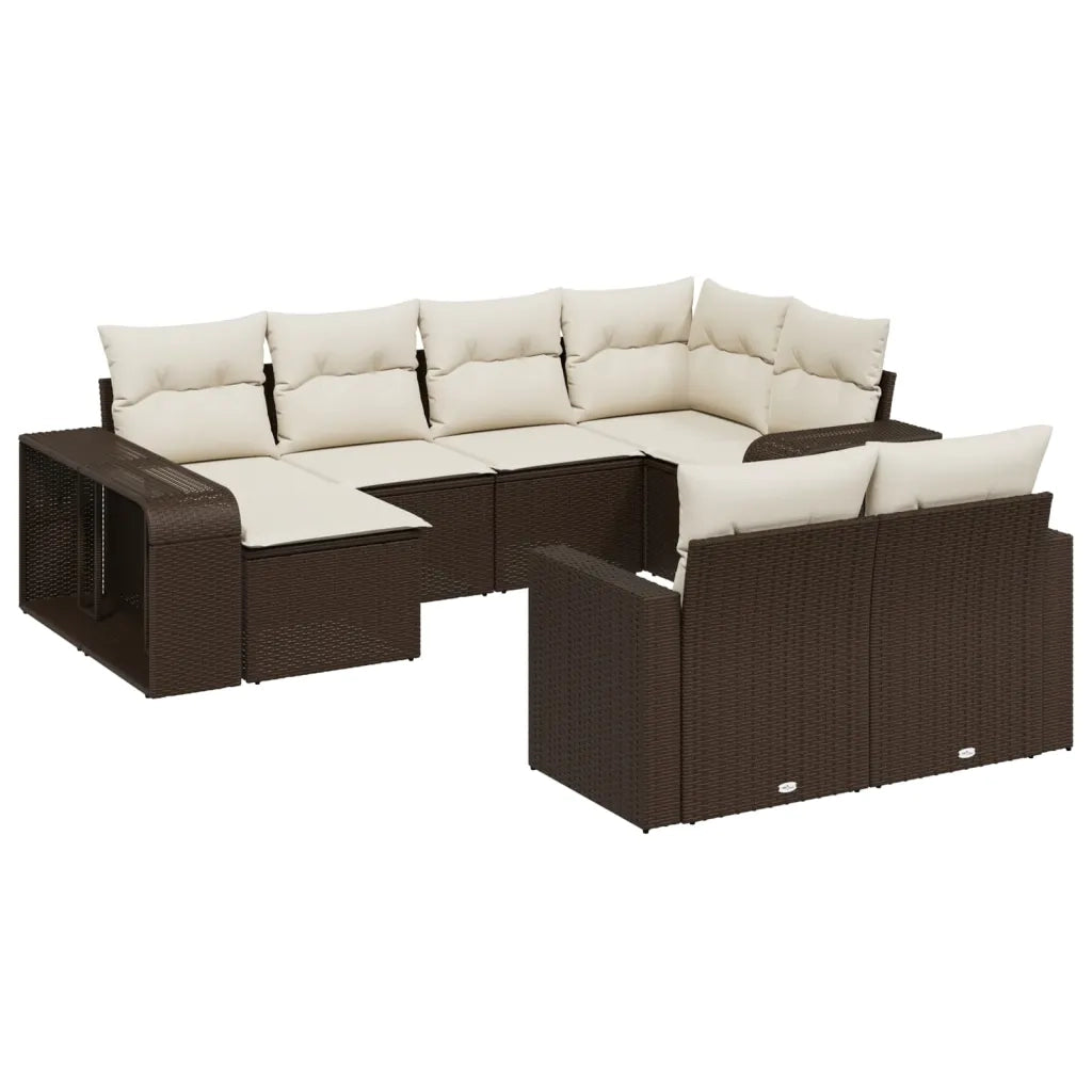 Set Divani da Giardino 10pz con Cuscini in Polyrattan Marrone 3261293