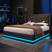 Letto matrimoniale 160x200 cm in PU nero con contenitore; testiera imbottita; LED e USB-C