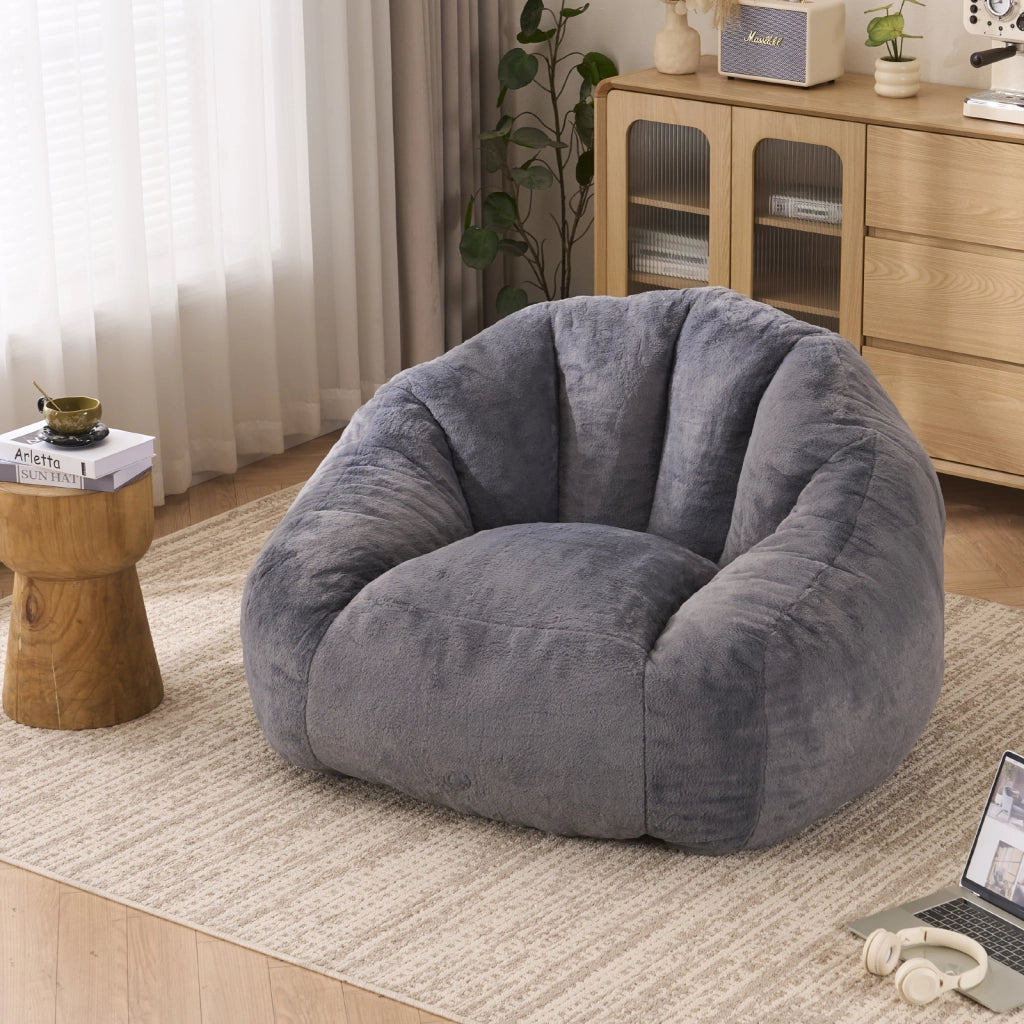Poltrona pouf con schienale - design avvolgente per relax - in poliestere grigio