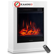 KAMINIO Camino elettrico KALLE - Caminetto elettrico a pavimento con riscaldamento, effetto fiamma 3D, telecomando - Bianco